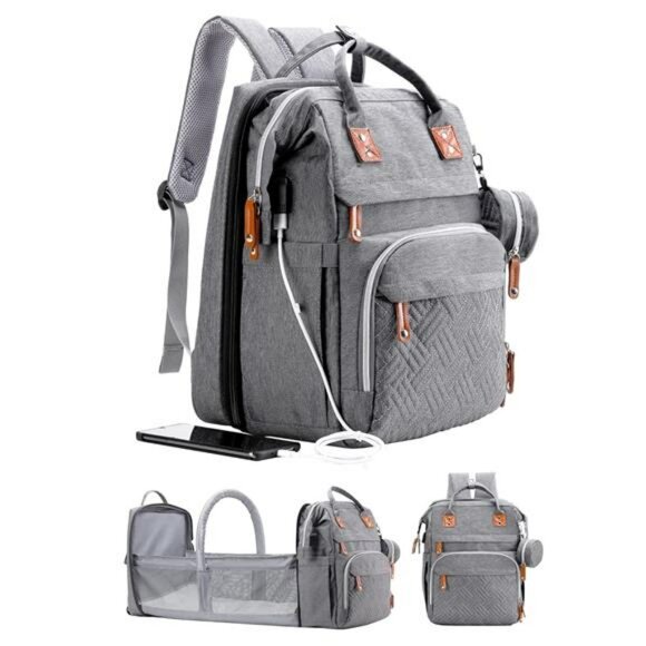Large Diaper Bag Backpack with Changing Pad Pockets Travel Baby Bag Gray - Picture 1 of 7